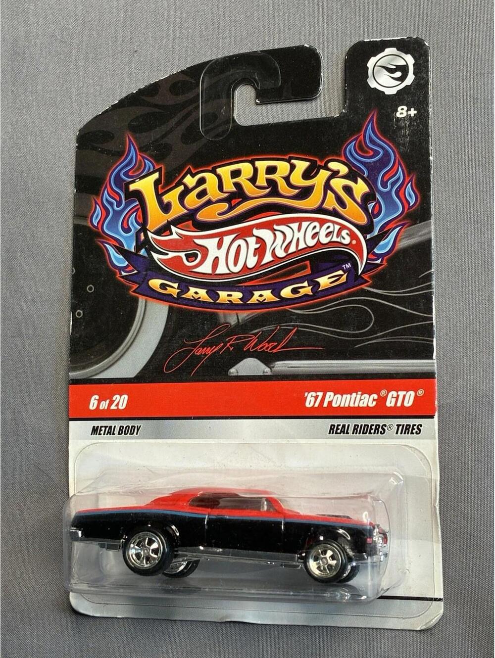 Larry's Garage Hot Wheels - '67 Pontiac GTO Red and Black w Real Riders 2008 NIB